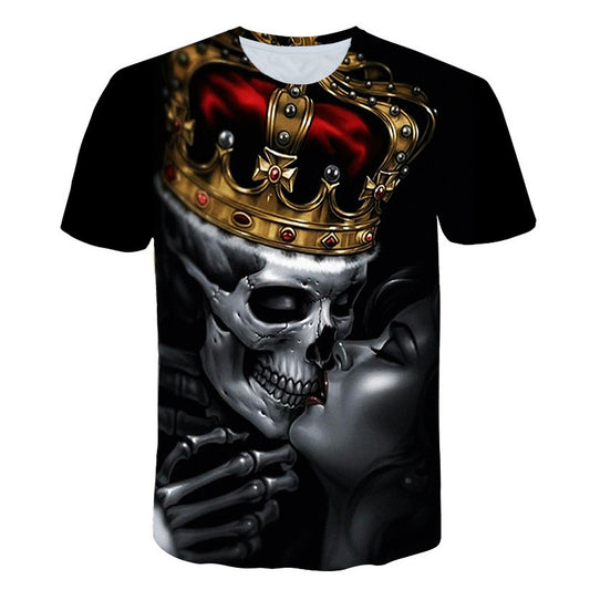 Skull And Beauty Fashion Tide T-Shirt Fashion Personality Youth Cool Couple T-Shirt 3D Short Sleeve